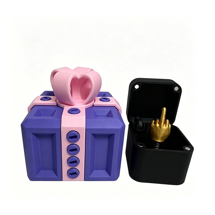 Annoying gift box with a pop-up middle finger