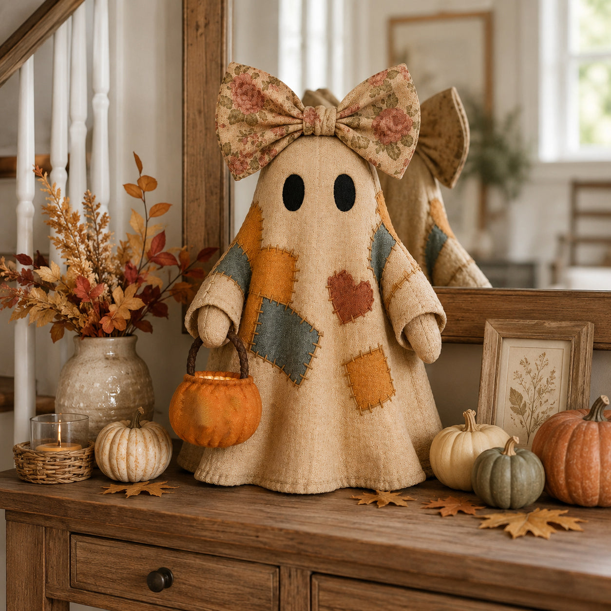 Vintage-style patchwork ghost light decoration