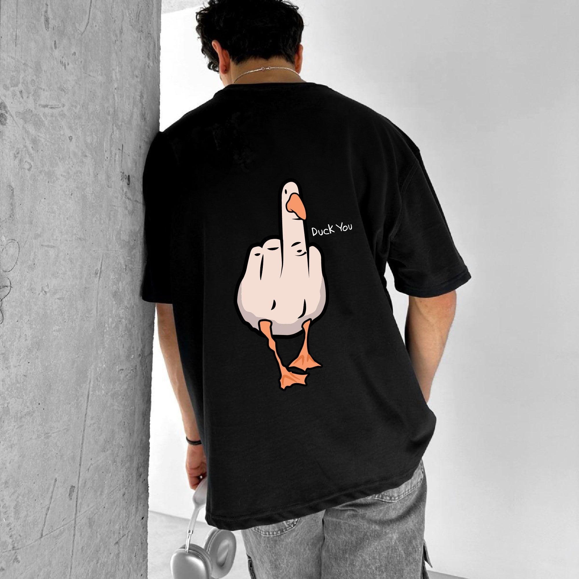 Black "Duck you" Printed Over size T-Shirt