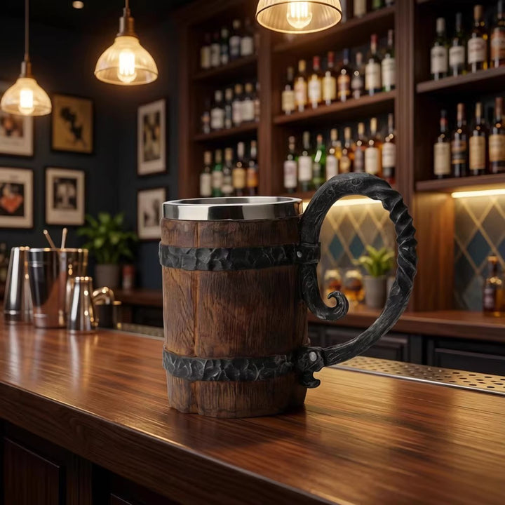 Wooden barrel stainless steel mug