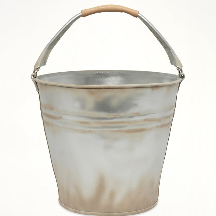 Silver bucket leather bag