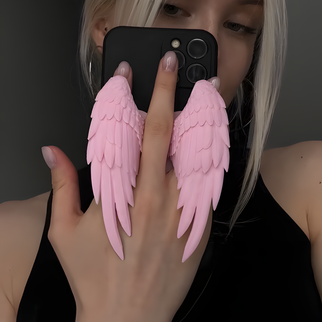 Heart-shaped angel wings phone stand