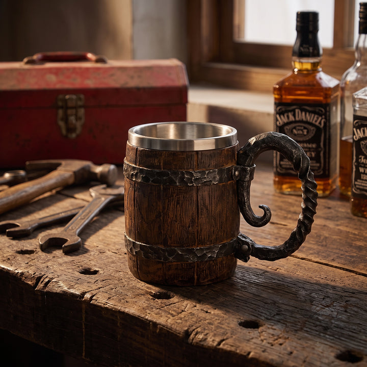 Wooden barrel stainless steel mug