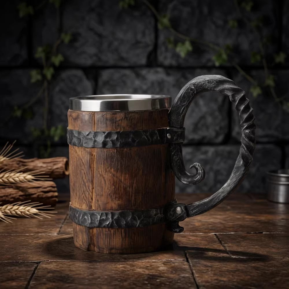 Wooden barrel stainless steel mug