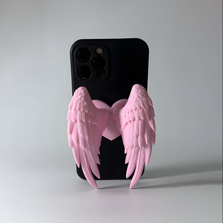 Heart-shaped angel wings phone stand