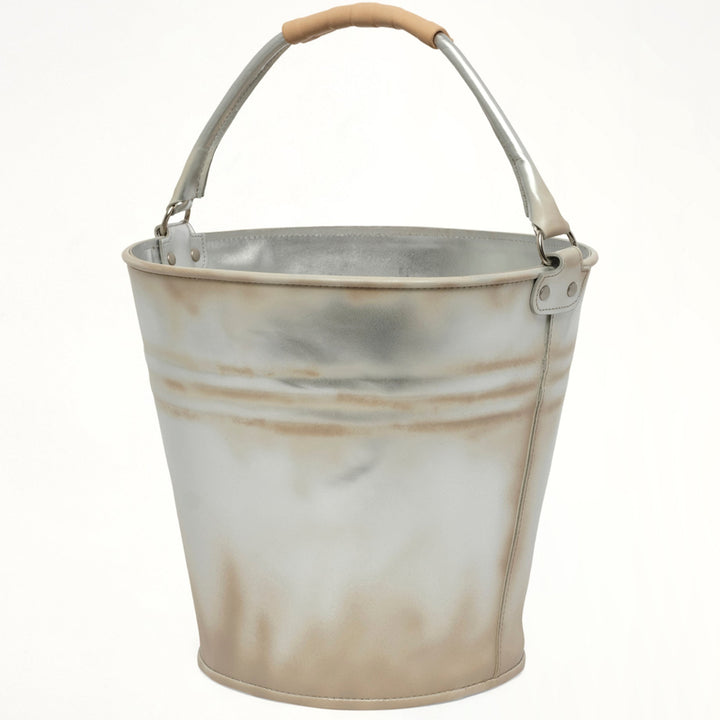 Silver bucket leather bag