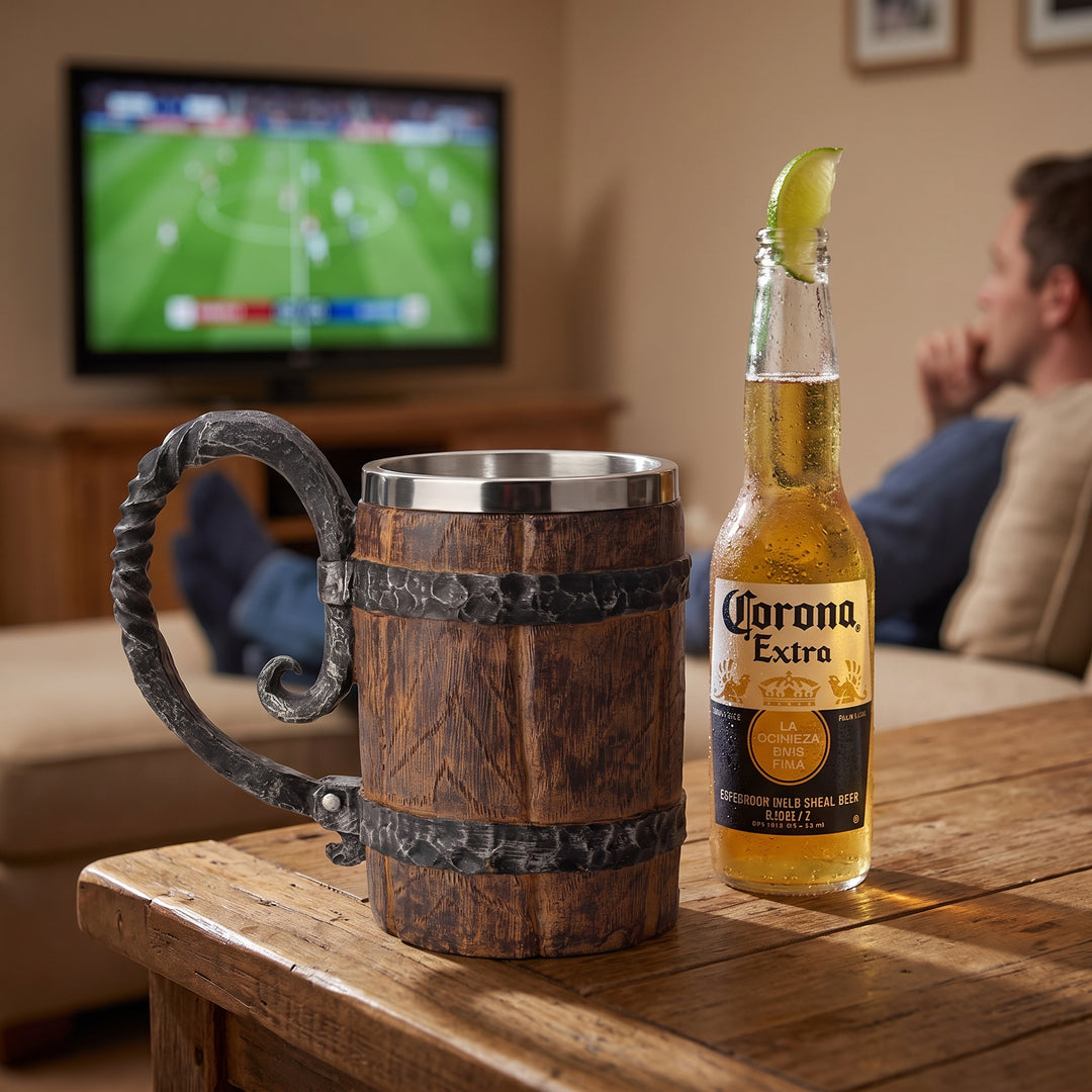 Wooden barrel stainless steel mug