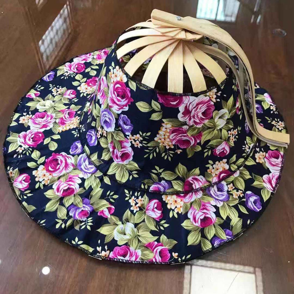 Portable folding bamboo fan hat