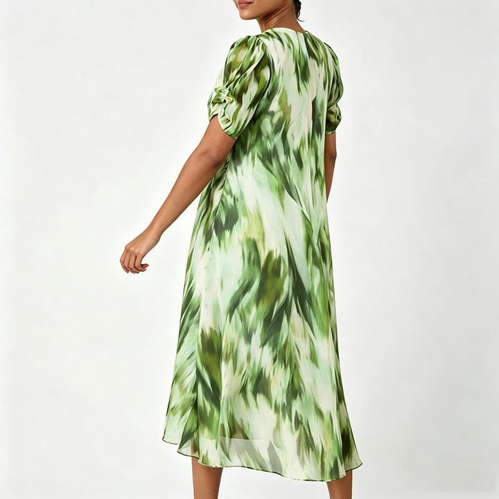 Playful Ruched Floral Stretch Dress