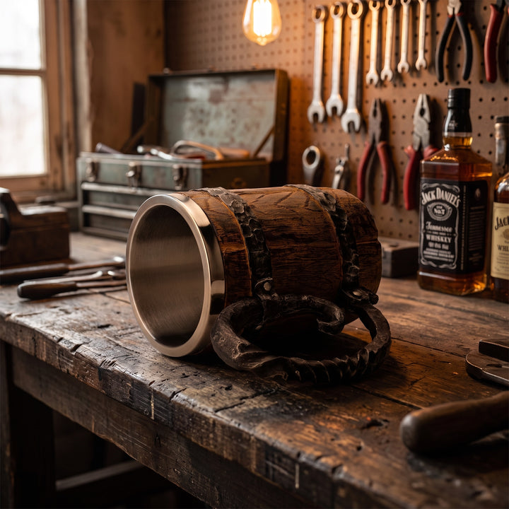 Wooden barrel stainless steel mug