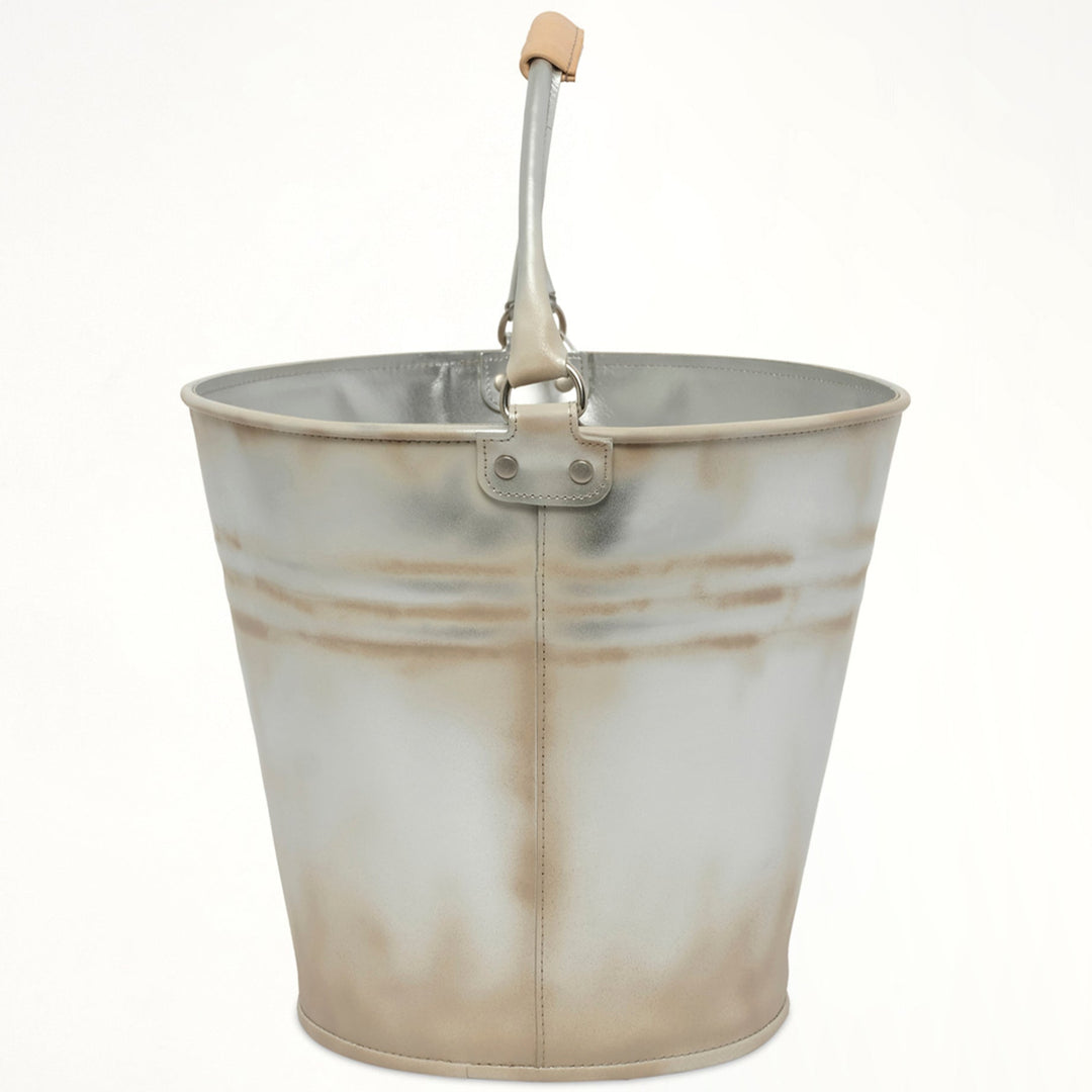 Silver bucket leather bag