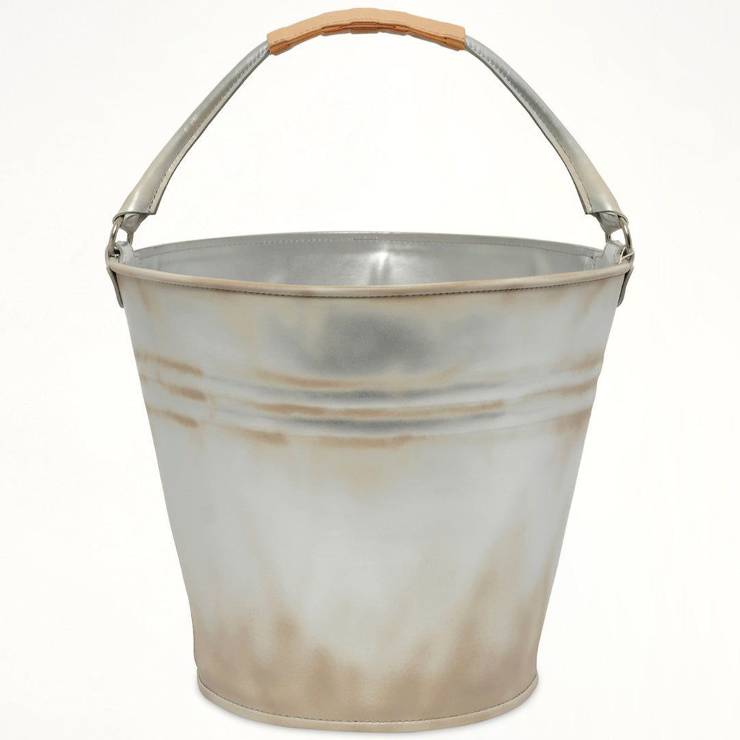 Silver bucket leather bag