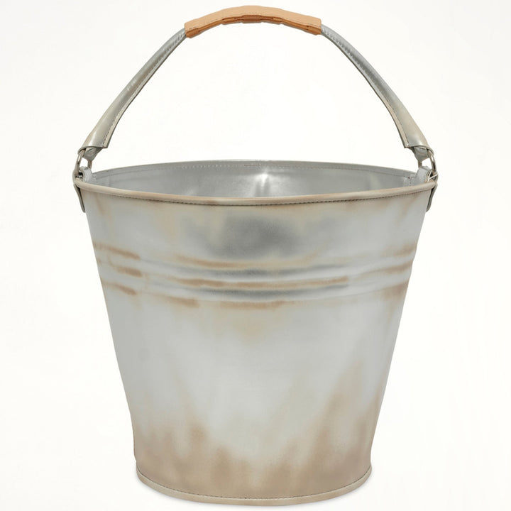 Silver bucket leather bag