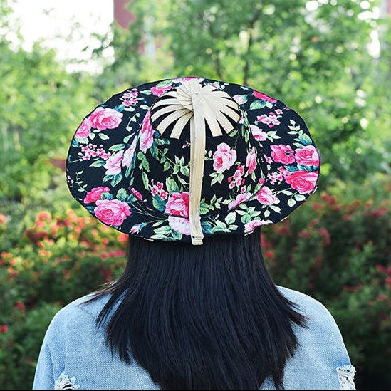 Portable folding bamboo fan hat