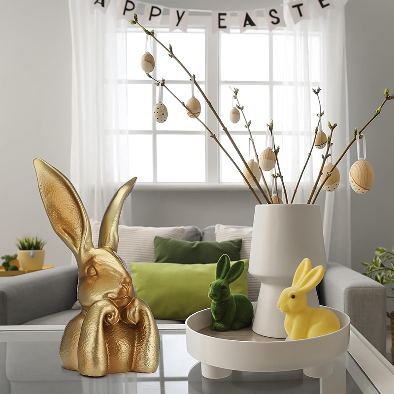 Premium Large Easter Golden Resin Rabbit Desktop Ornament
