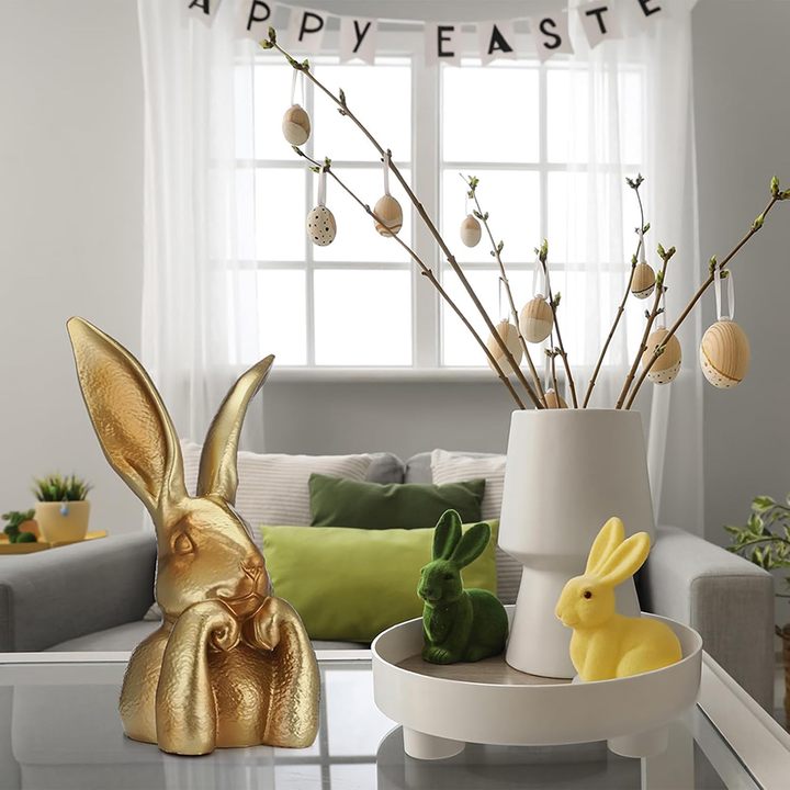 Premium Large Easter Golden Resin Rabbit Desktop Ornament