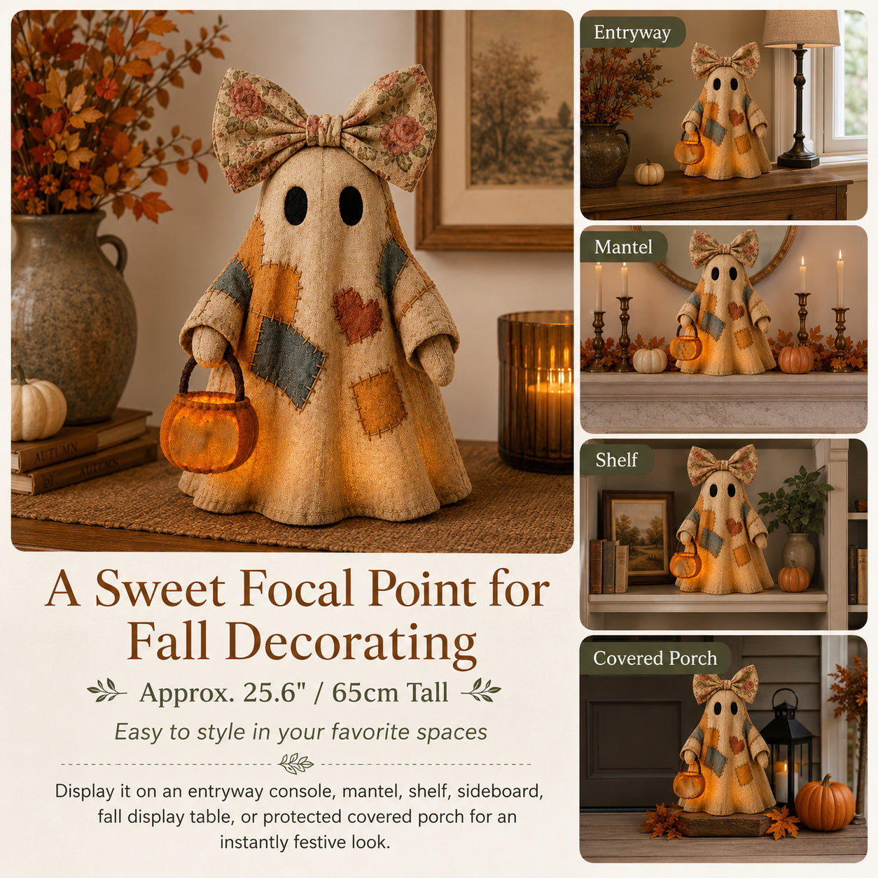 Vintage-style patchwork ghost light decoration
