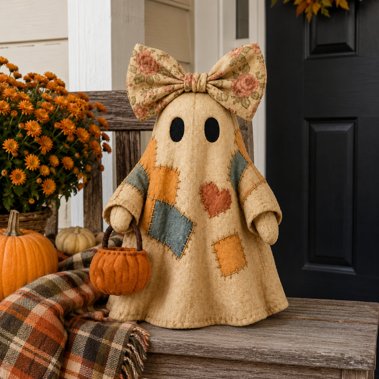 Vintage-style patchwork ghost light decoration