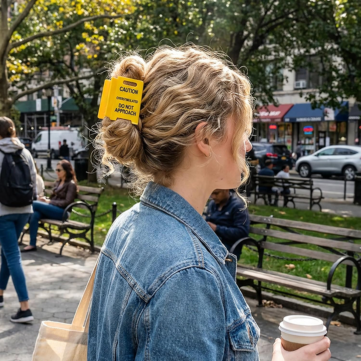"Overstimulated" Warning Sign Novelty Hair Clip