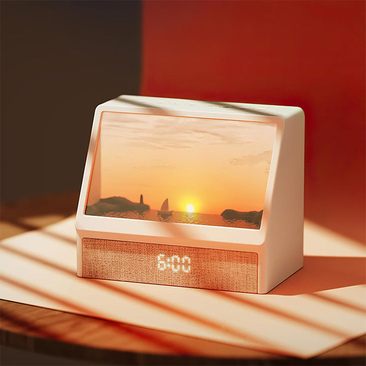 Simulated sunrise wake-up light alarm clock