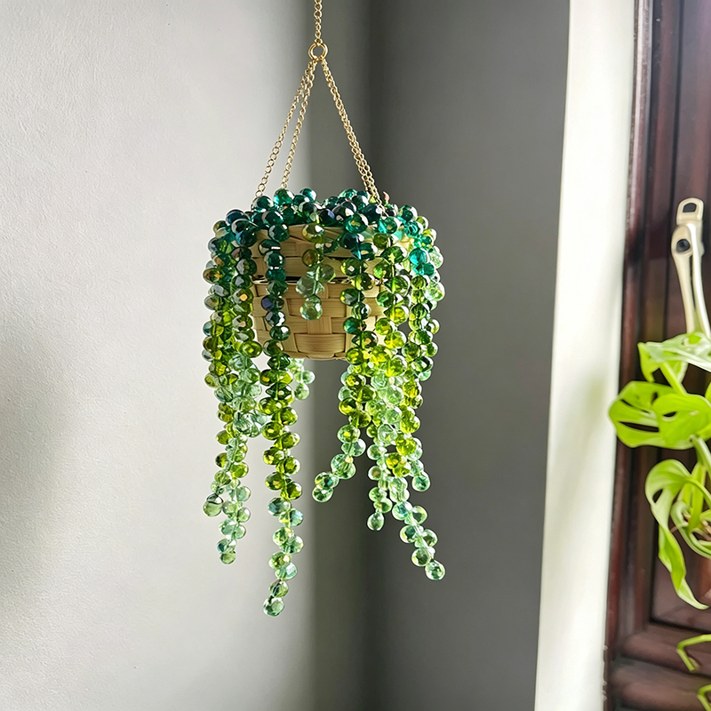 Beaded Crystal Succulent Car Decoration