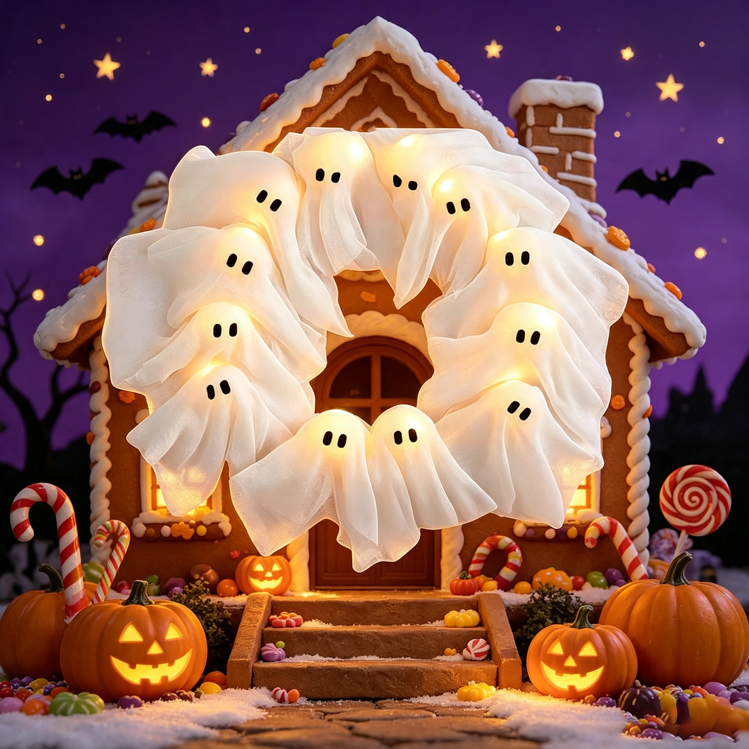 Halloween Ghost Glowing Wreath Door Decoration