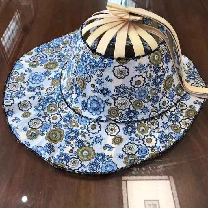 Portable folding bamboo fan hat