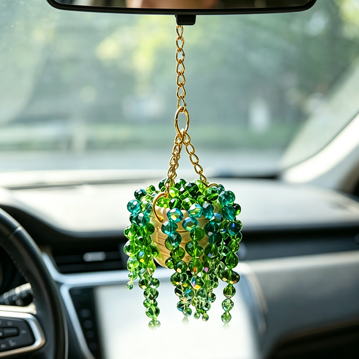 Beaded Crystal Succulent Car Decoration