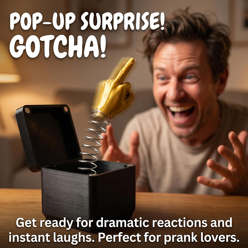 Annoying gift box with a pop-up middle finger