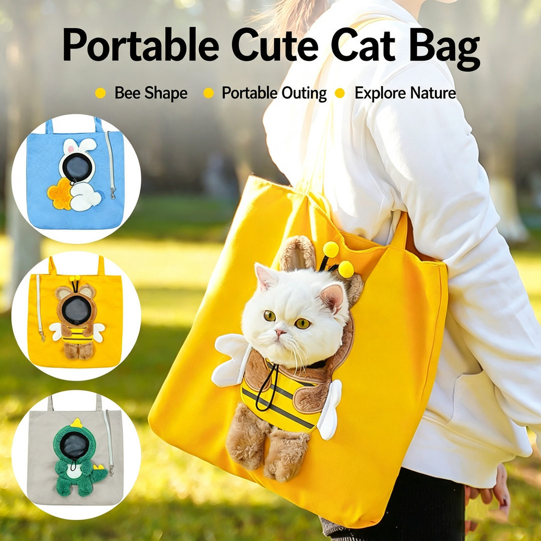 Cute plush toy peeking out pet bag
