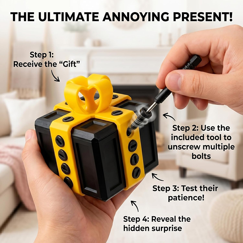 Annoying gift box with a pop-up middle finger