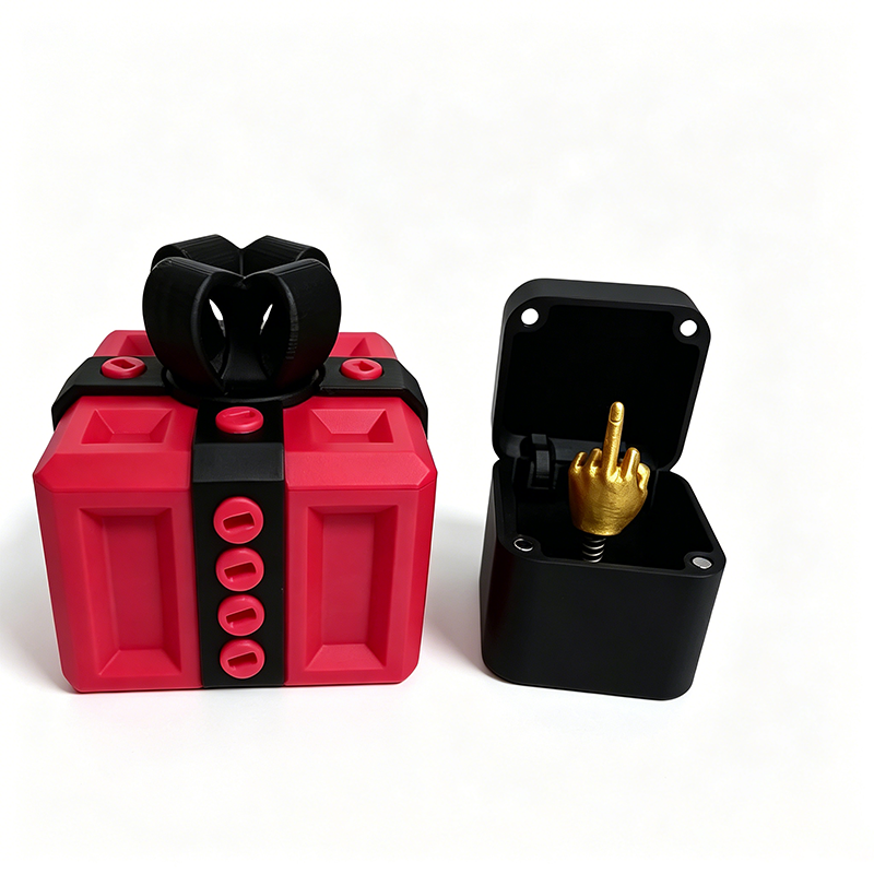 Annoying gift box with a pop-up middle finger