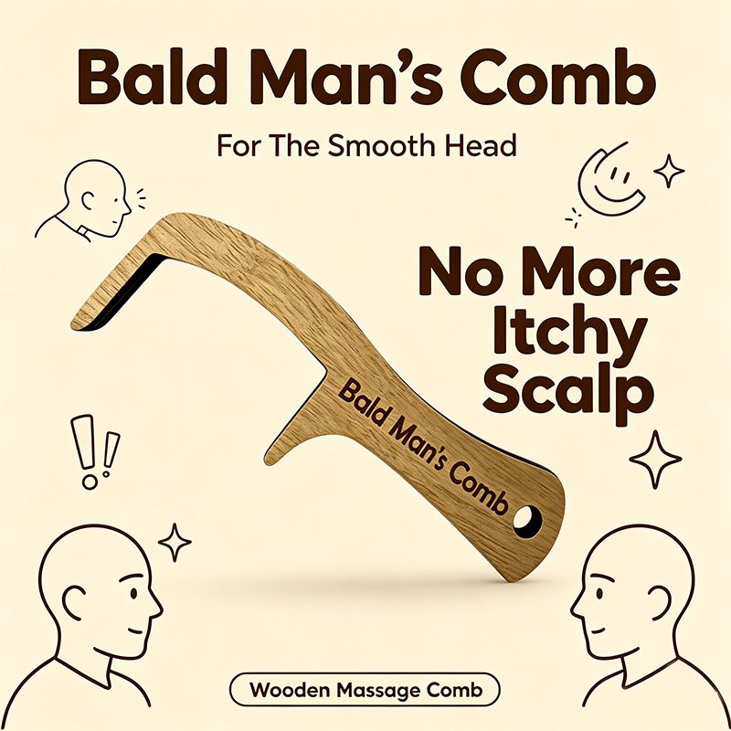 Wooden grooming brush for bald men