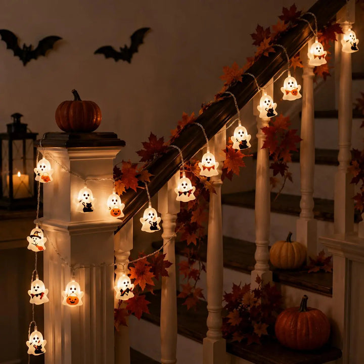 Warm-toned Halloween cute ghost string lights