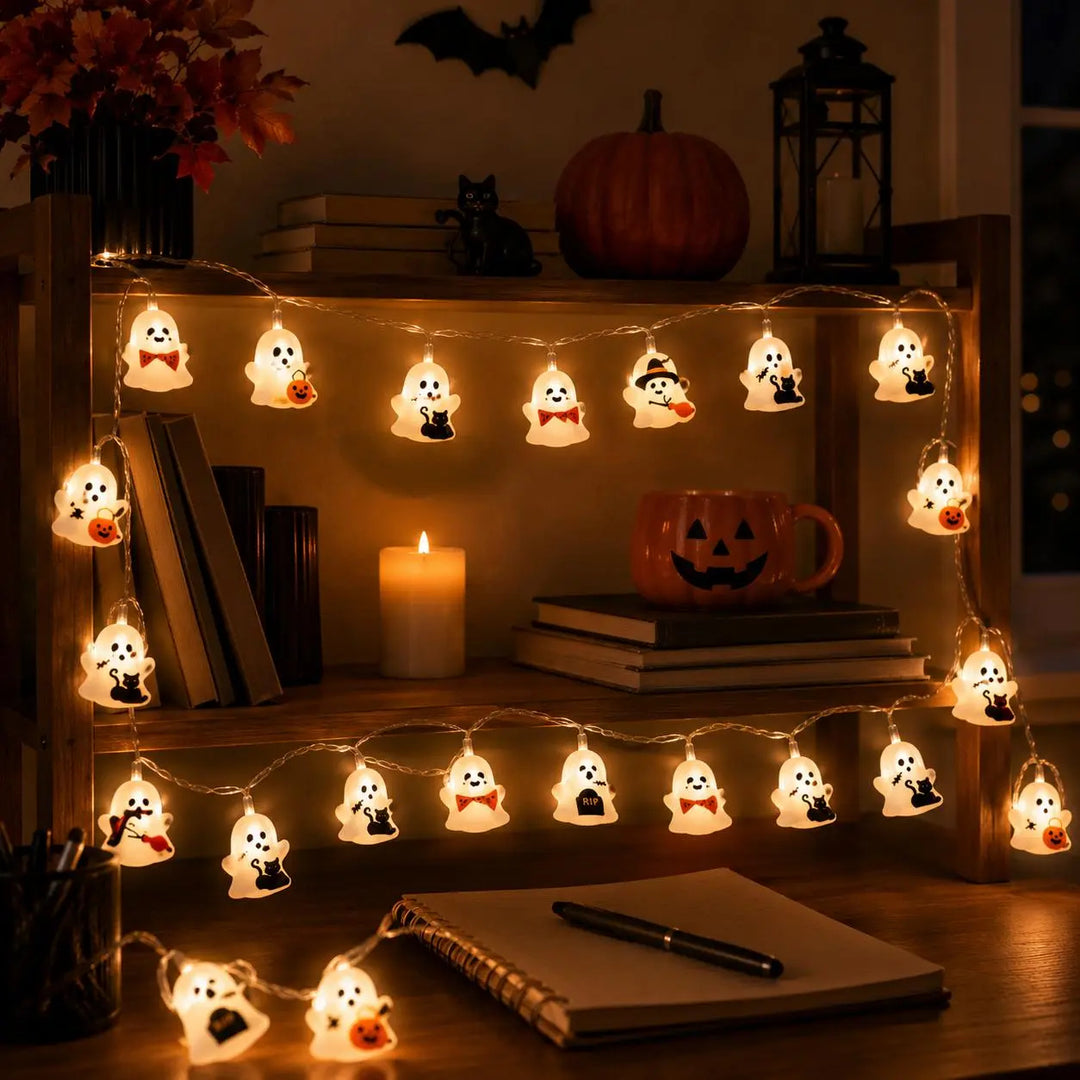 Warm-toned Halloween cute ghost string lights