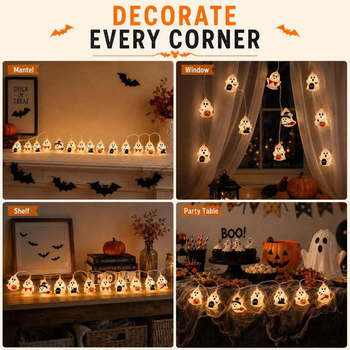 Warm-toned Halloween cute ghost string lights