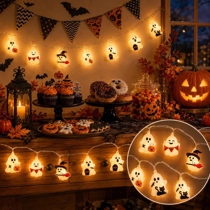 Warm-toned Halloween cute ghost string lights