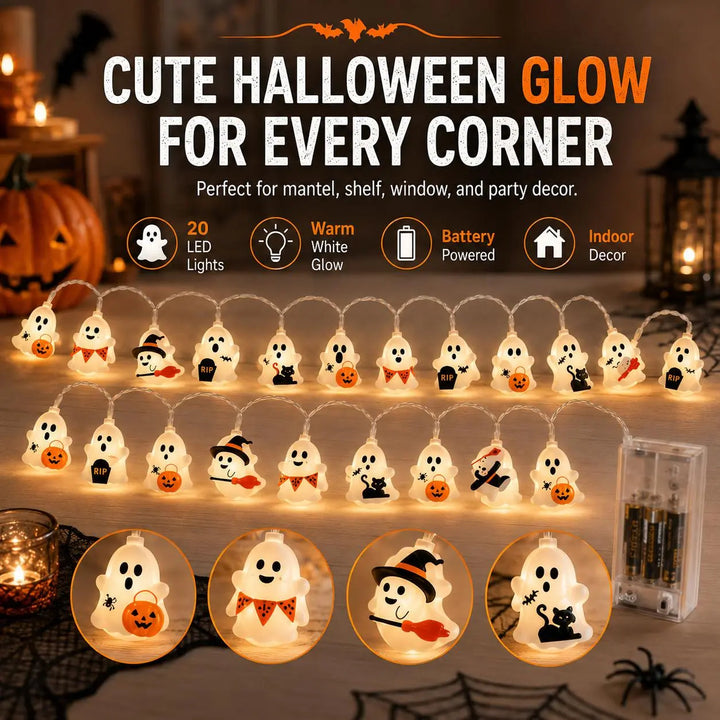 Warm-toned Halloween cute ghost string lights
