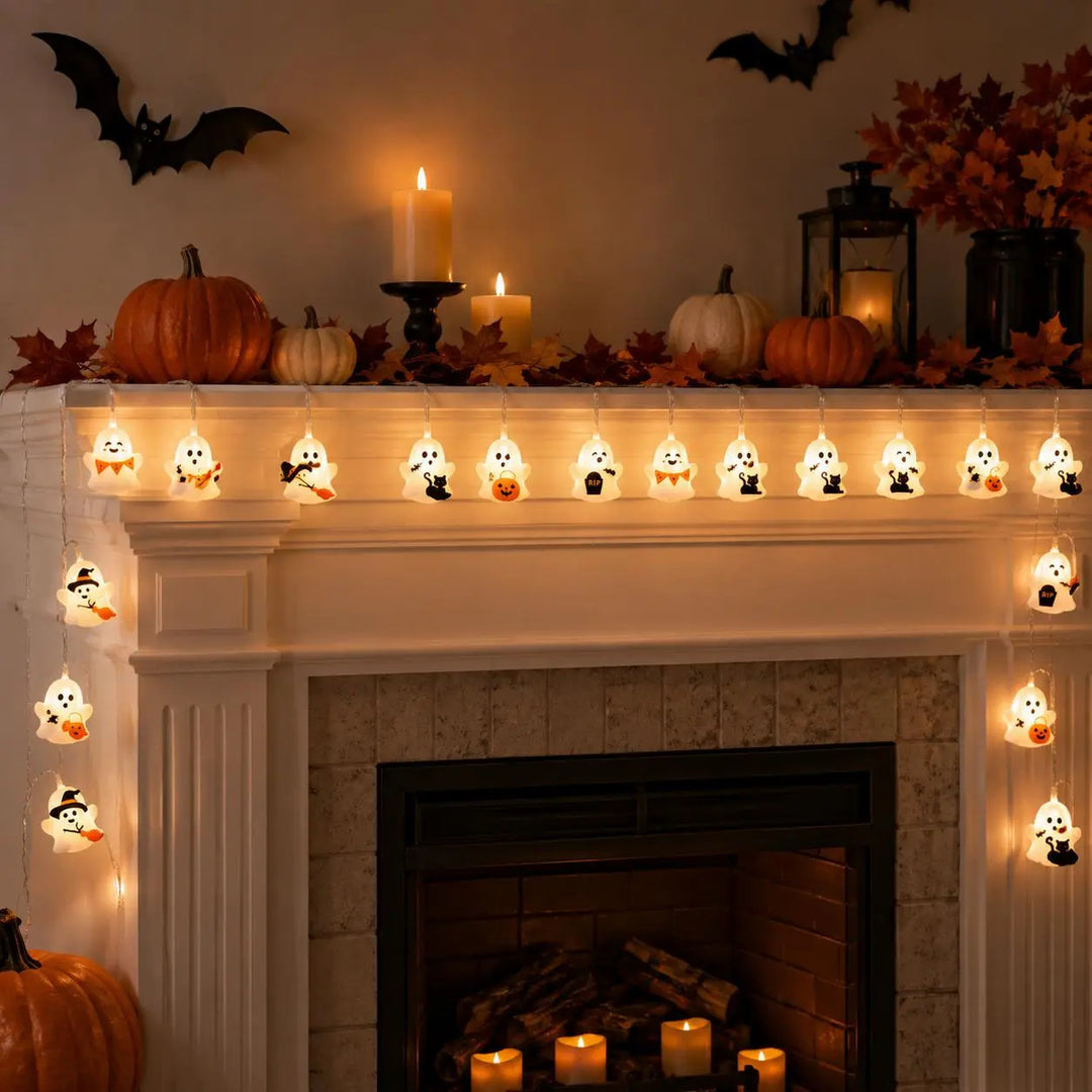 Warm-toned Halloween cute ghost string lights
