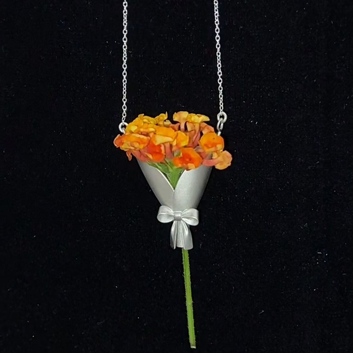 Floral Bouquet Pendant Necklace &amp; Brooch for Women