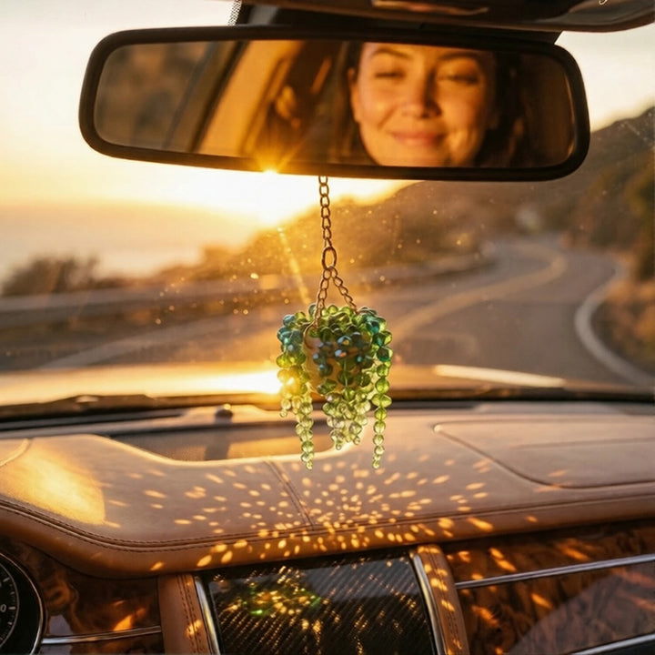 Beaded Crystal Succulent Car Decoration