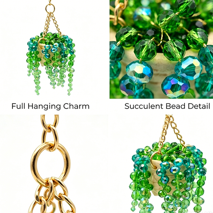 Beaded Crystal Succulent Car Decoration