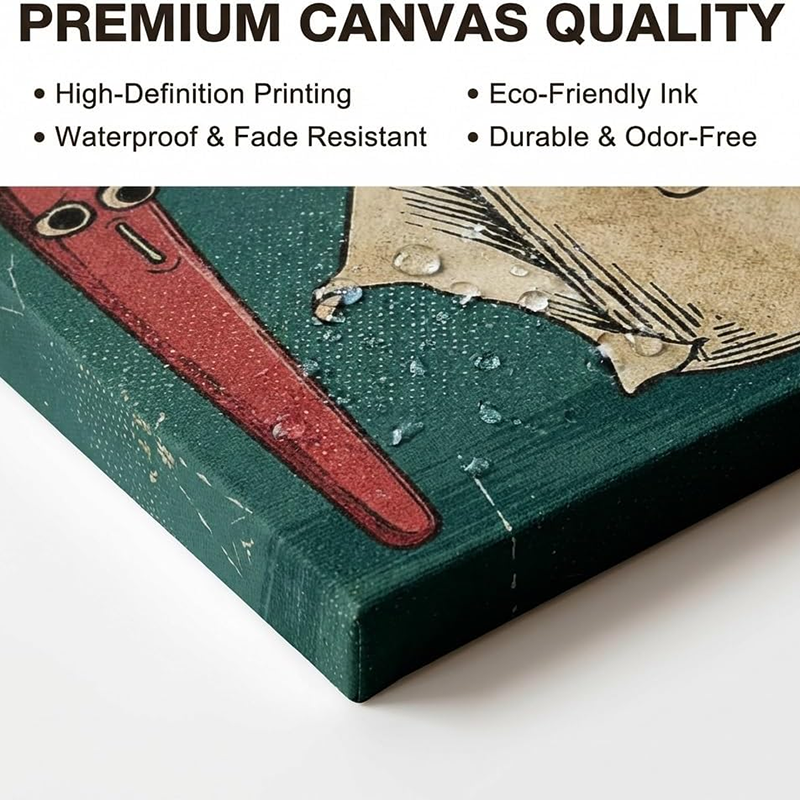 Humorous Vintage-Style Wall Art: Toothbrush &amp; Toilet Paper Design