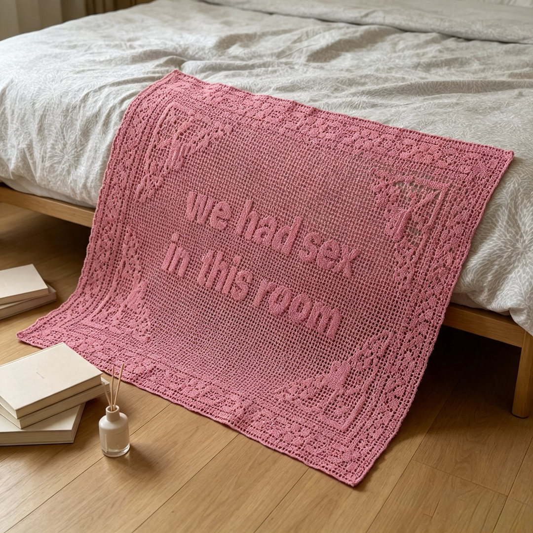 Pink Funny Slogan Crochet Wall Hanging