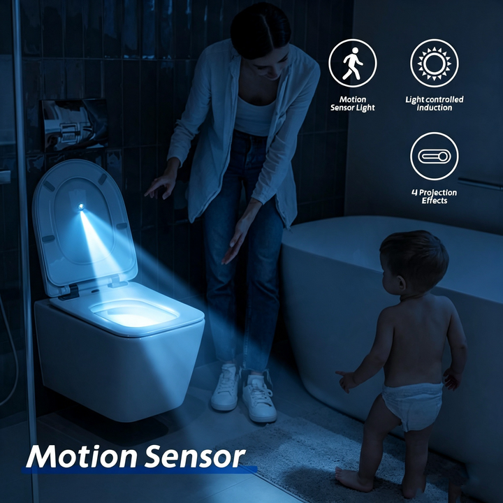 Toilet seat night light projection