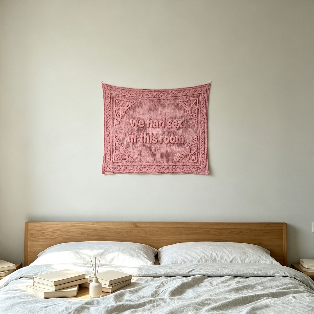 Pink Funny Slogan Crochet Wall Hanging