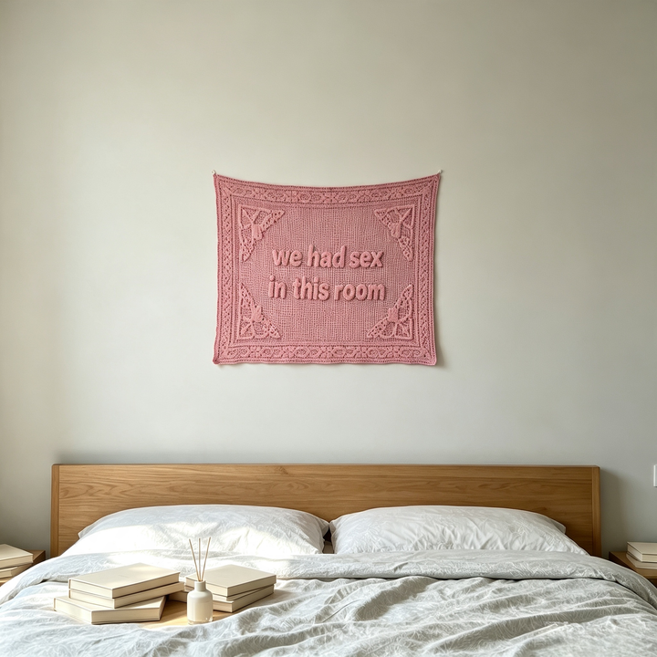 Pink Funny Slogan Crochet Wall Hanging