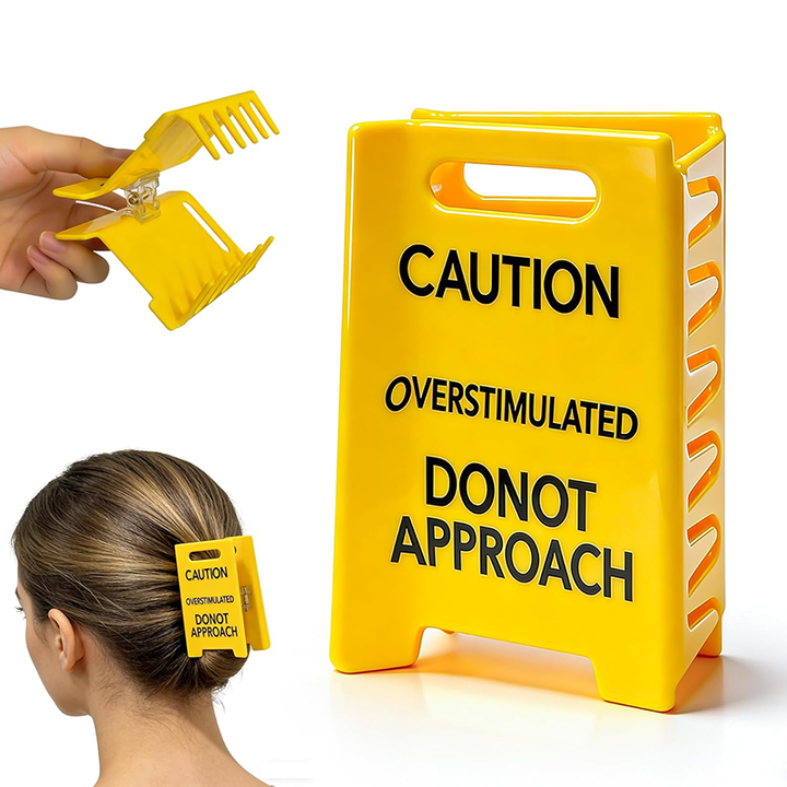 "Overstimulated" Warning Sign Novelty Hair Clip