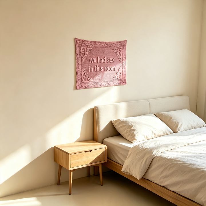Pink Funny Slogan Crochet Wall Hanging