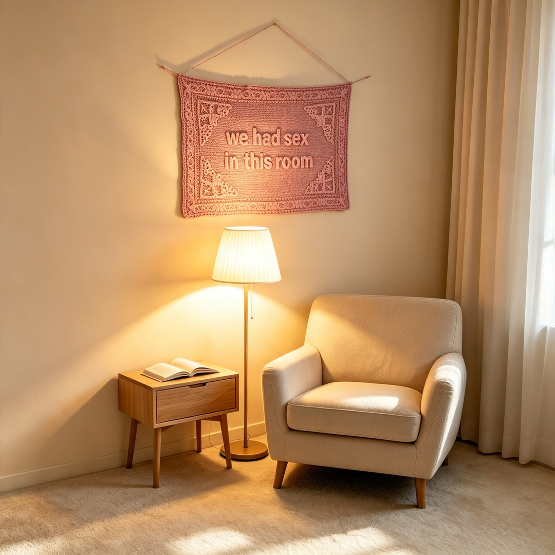 Pink Funny Slogan Crochet Wall Hanging